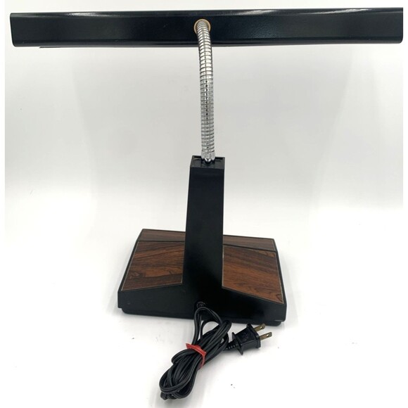 Vintage 18" MCM Desk Lamp 1979 Inter-World #402 Gooseneck Woodgrain/Metal Tested - Picture 3 of 16